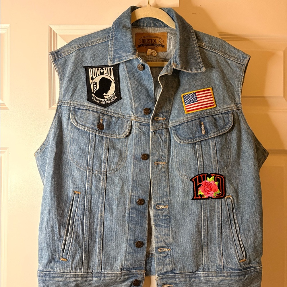 Vintage patched biker denim vest with patches